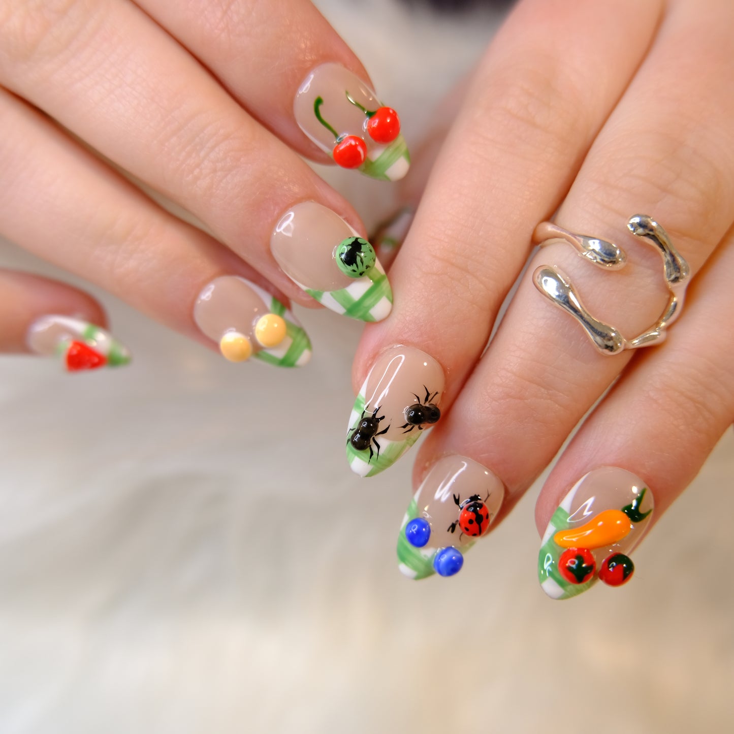 Fruitful Garden Plaid French Tips