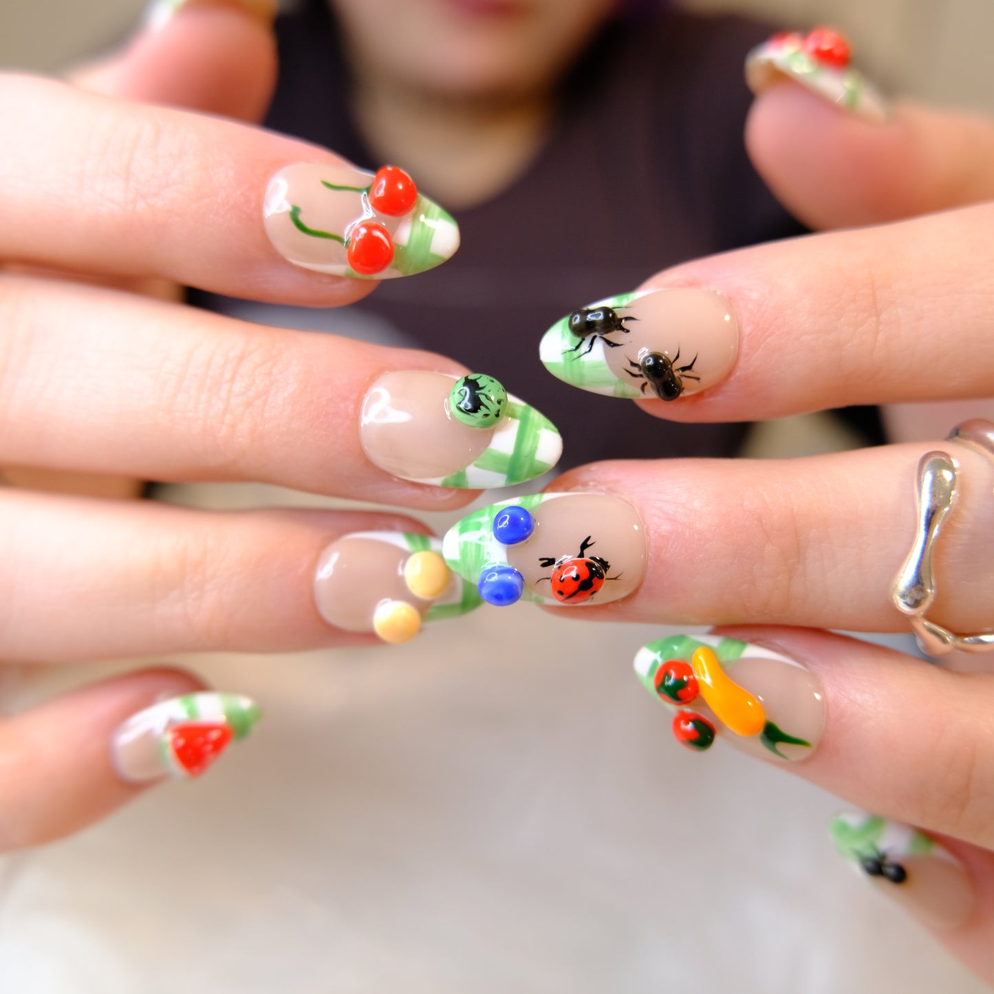 Fruitful Garden Plaid French Tips