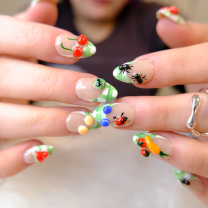 Fruitful Garden Plaid French Tips