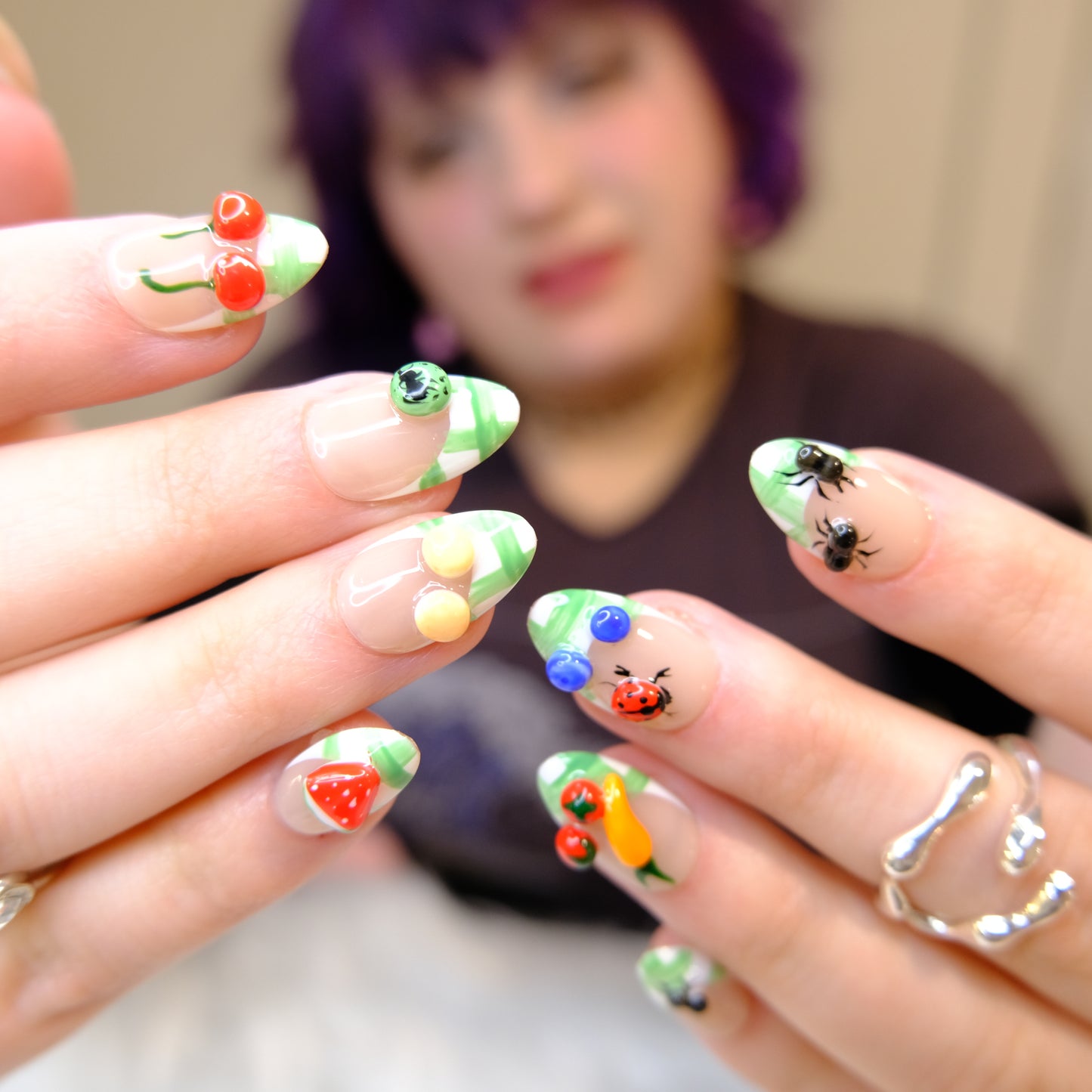 Fruitful Garden Plaid French Tips