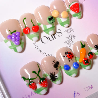 Fruitful Garden Plaid French Tips