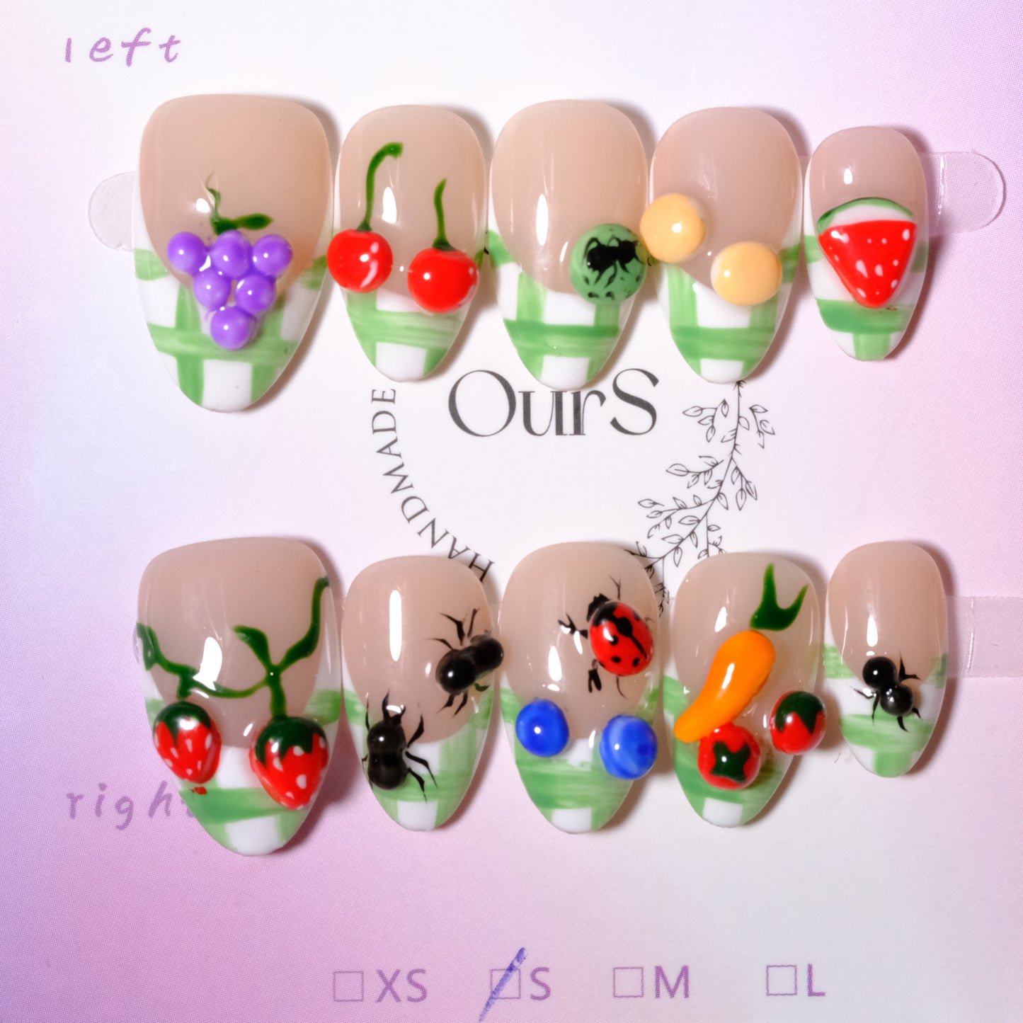 Fruitful Garden Plaid French Tips