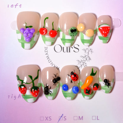 Fruitful Garden Plaid French Tips